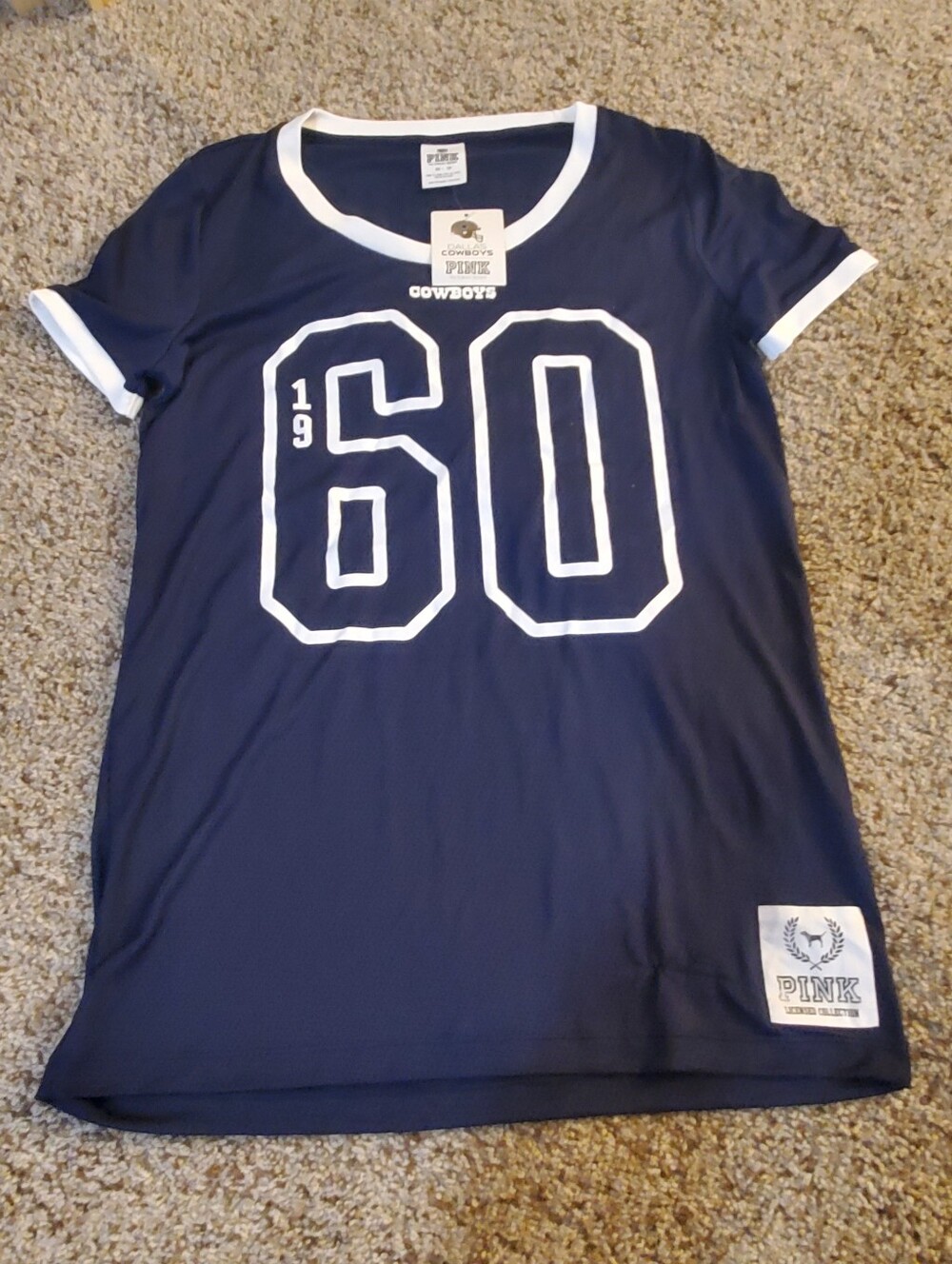 PINK Victoria's Secret Navy Blue & White '60' Cowboys Graphic Womens  Tee